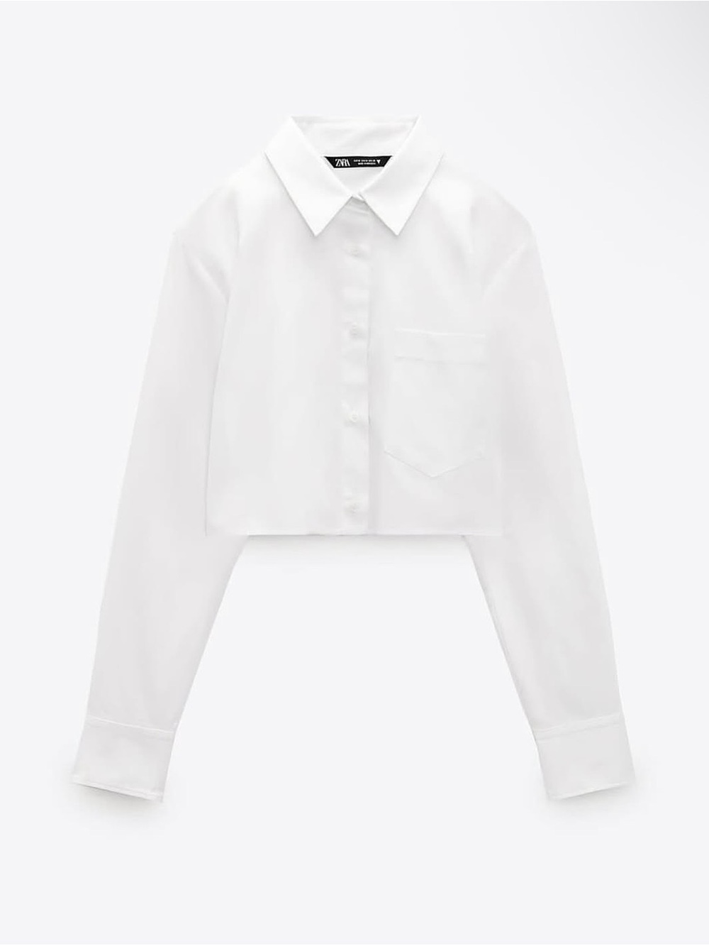 Zara White Cropped Button-Up Shirt
